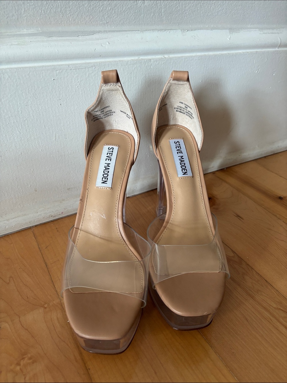 Steve Madden Nude Tan Platform Heels with Clear Straps